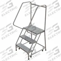 BALLYMORE Rolling Ladder: 2.5 ft Platform Ht, Assembled, Aluminum, Wt-Actuated, Perforated (MPN WLAR103246). Key specifications — Includes Handrails: Handrails Included; Material: Aluminum; Brand: BALLYMORE; Color: Gray.