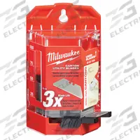 MILWAUKEE Safety Blade: 3 15/16 in Blade Lg, 3/4 in Blade Wd, 0.025 in Blade Thick, Steel, 50 PK (MPN 48-22-1954). Key specifications — attr307708: Most Standard Snap Off Utility Knives; attr307711: Steel; attr324888: MILWAUKEE.