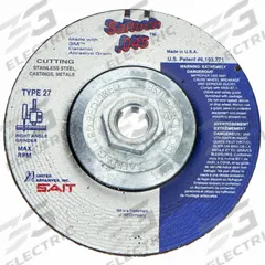 SAIT Depressed Center Cut-Off Wheel: Type 27, 5" x 0.045" x 5/8"-11, Ceramic, 60 Grit, Saitech (MPN 23306). Key specifications — Series: Saitech; Brand: UNITED ABRASIVES-SAIT.