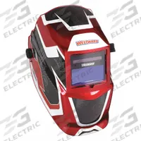 WESTWARD Welding Helmet: Auto-Darkening, 2 Arc Sensors, Graphics, Black/Red/White, W9-13, Analog (MPN 22XX43). Key specifications — Color: Graphics; Suspension Adjustment Type: Ratchet; Graphics: Black/Red/White; Viewing Area: 3.82 in x 1.73 in; Brand: WESTWARD; Grind Mode: Yes; Helmet Material: Nylon; Helmet Type_Original: Auto-Darkening.
