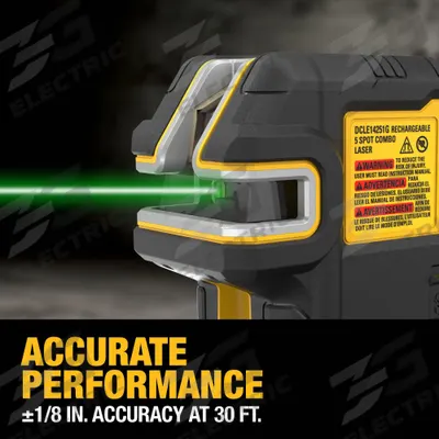 DEWALT Dot Laser: 2 Lines and 5 Dots, Green Beam, 100 - 200 ft Range w/o detector - Cross-Line & Dot Laser Levels