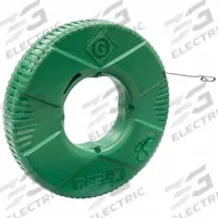 GREENLEE Steel Fish Tape: 100 ft Lg, Flat Tape Shape, Formed Hook End Style, 13 in Case Dia (MPN FTXS-100W). Key specifications — attr306613: FTXS-100W; attr306630: Free-Spinning Interior Reel; attr306631: Interior Reel; attr306616: GREENLEE; attr544274: 13 in.