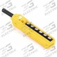 KH INDUSTRIES Pendant Control Station: (6) Push Buttons, 1NO, No Legend, NEMA 4/4X, (6) Push Buttons (MPN CPH06-D2D-000A). Key specifications — AC Contact Rating: 5 A @ 125/240 V; Action: Momentary/Momentary/Momentary/Momentary/Momentary/Momentary; DC Contact Rating: 2 A @ 24 V; Enclosure Material: Thermoplastic; Hub Style: Dead-End; Legend: No Legend; Operator Configuration: (6) Push Buttons; Brand: KH INDUSTRIES.