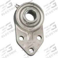 NTN 3 Bolt Flange Bearing: Radial Ball, 1 1/4 in Bore, SS, Set Screws, 3 17/32 in Lg, 1 3/4 in Wd (MPN SUCFB207-20C0). Key specifications — Bore Type: Cylindrical; Brand: NTN; Lubricant Material: FDA/USDA-H1 Solid Grease; Mounting Bolt Size: M12; System of Measurement: Inch; Included Bearing Cap: Open Cap.