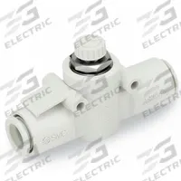 SMC Speed Control Valve: In-Line Fitting, Hex Screw, 1/2 in Valve Body Size, 10 mm Tube, Meter In (MPN AS4002F-10). Key specifications — attr947203: Brass/PBT; attr947205: SMC.