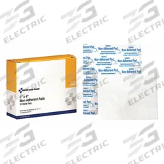 FIRST AID ONLY Non-Adherent Pad: 4 in Dressing Lg, 3 in Dressing Wd, Cotton, Sterile, 10 PK (MPN 3-605). Key specifications — Water Resistance: Not Water Resistant; Self-Adhesion: Not Self-Adhering; Unitized: Unitized; Standards: ANSI Z308.1-2015; Manufacturer Part Number: 3-605; Package Type: Box; Product Type: Non-Adherent Pad; Sterility: Sterile.