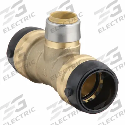 SHARKBITE Push-Fit Tee Fitting: 1 1/4 in OD x 1/2 in OD x 1 1/4 in OD Size, Brass - Standard Brass Push-to-Connect Tube Fittings