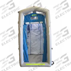 FSI Decontamination Shower: 1 Stations, 7 Spray Heads, Enclosed, Inflatable, 3/4 in GHT Female (MPN DAT1010S). Key specifications — Color: Blue; Includes: Integrated Containment Pool; Brand: FSI.