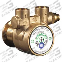 FLUID-O-TECH Rotary Vane Pump: Direct Drive, Low-Lead Brass Body, 3/8" NPT, 50 gph Max. Flow (MPN PA 1501). Key specifications — Vane Material: Carbon; NSF 169 Listed: Yes; Relief Valve Type Included: Standard; Brand: FLUID-O-TECH; Strainer: Not Included; Ports: 3/8" NPT; Relief Valve Type: Standard.