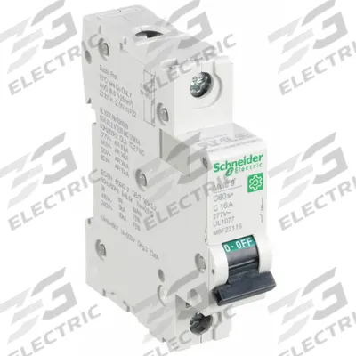 SCHNEIDER Supplementary Protector: 16 A Amps, 60V DC, 14kA at 120/240V AC, Screw Clamp - C-Curve, 1-Pole UL1077 DIN Rail-Mount Supplementary Protectors