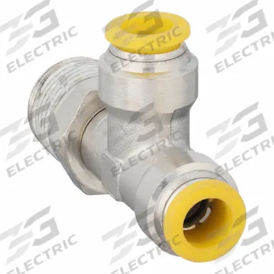 PARKER Push-Fit Tee Fitting: 8 mm OD x 8 mm OD x 3/8 in Pipe Size, Brass - Nickel-Plated Brass Tube Fittings