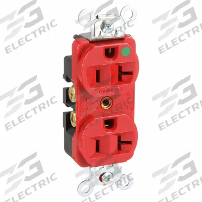 HUBBELL Receptacle: Hospital Grade Fed. Spec., Duplex, 5-20R, Red, 125V AC, 20 A - General Purpose Receptacles