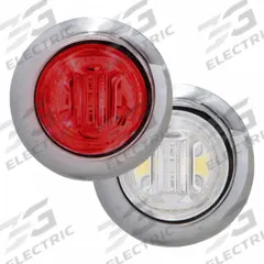 MAXXIMA Clearance Marker Light: Clearance Light, LED, Round, Surface Mount, Red/White, Hole, IP67 (MPN M09340RW-DC). Key specifications — Lens Color: Red; Brand: MAXXIMA; Electrical Connection: Bullet Connectors; Lighting Technology: LED; Mount Type: Hole.