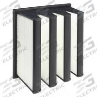 GRAINGER V-Bank Air Filter: 24 in x 24 in x 12 in, Synthetic, Single Header, 4 Vs, Downstream Face (MPN 33E945). Key specifications — Brand: GRAINGER; Frame or Header Material: Plastic; Media Material: Synthetic; Filters Out: Cooking Oil.