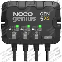 NOCO Battery Charger: Charging, Auto, For AGM/CA/EFB/Gel/Lead Acid/Lithium/MF/Wet Cell, Auto On/Off (MPN GEN5X3). Key specifications — Automatic/Manual: Automatic; Charging Current @ Voltage: 5 A @ 12V; Charge Type: Auto On/Off; Maintaining Current @ Voltage: 5 A @ 12V x3 Banks; Charger Function: Charging; For Use With Battery Type: EFB; Brand: NOCO.