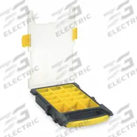 WESTWARD Compartment Box: 8 3/8 in x 13 3/8 in x 2 1/2 in, Black/Yellow, 1 Compartments (MPN 2HFR9). Key specifications — ESD Conductive: Not Electrostatic Discharge Conductive; Color: Black/Yellow; Brand: WESTWARD; Material: Plastic.