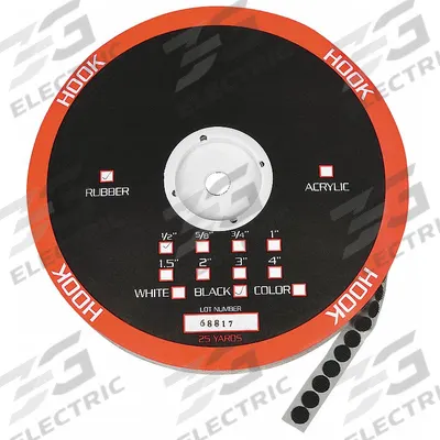 APPROVED VENDOR Hook-and-Loop Fastener: Disc, 1/2 in Overall Dia, Hook, Black, Adhesive - Pre-Cut Discs