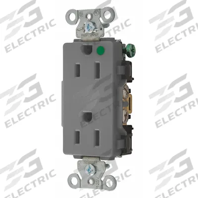 HUBBELL Receptacle: Hospital Grade Fed. Spec., Decorator Duplex, 5-15R, Gray, 125V AC - General Purpose Receptacles