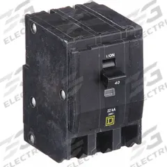 SQUARE D Miniature Circuit Breaker: 40 A, 120/240V AC, Three Phase, 22kA at 120/240V AC, 3 Poles (MPN QO340VH). Key specifications — Phase: Three; Amps: 40 A; AC Voltage Rating: 120/240V AC; Max. AIR Rating: 22kA at 120/240V AC; For Use With: QO Load Centers and NQ Panelboards; Brand: SQUARE D.