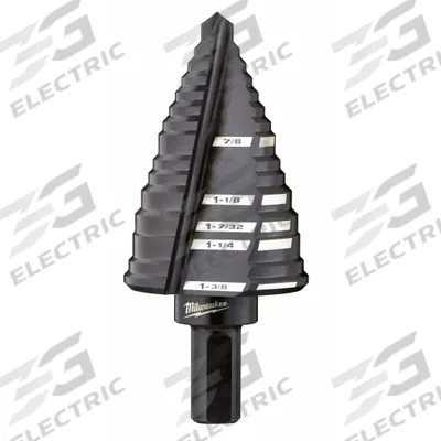MILWAUKEE Step Drill Bit: 7/8" to 1-3/8", Black Oxide HSS - High-Speed Steel Step Drill Bits