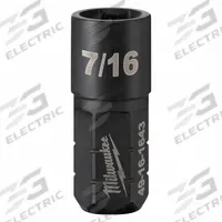 MILWAUKEE Impact Socket: SAE, 7/16 in Socket Size, 6-Point, Short, 1 41/64 in Overall Lg, Friction (MPN 49-16-1643). Key specifications — attr1215501: MILWAUKEE; attr1215515: Black Oxide; attr1215518: 7/16 in.