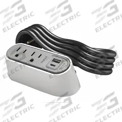 LEGRAND Furniture Power Outlet: 2 Outlets, 6 ft Cord Lg, White, 5-15R, 4.88 in Wd, Surface Mounting (MPN WSPC220CWH). Key specifications — Shape: Rectangular; Brand: LEGRAND; USB Connectors Included: Type A; Mounting Style: Surface.