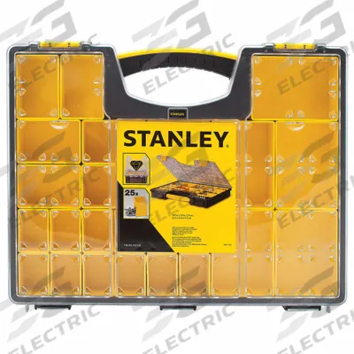 STANLEY Compartment Box: 13 1/4 in x 16 1/2 in x 2 1/8 in, Clear/Black/Yellow - Small Parts Compartmented Boxes with Fixed Dividers