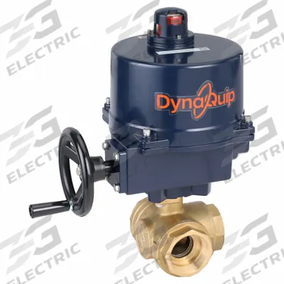 DYNAQUIP CONTROLS Electrically Actuated Three-Way Ball Valve: 2 in, Brass, 120V AC - L-Port Brass Electrically-Actuated Ball Valves