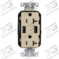 USB Receptacle: Duplex, 5-20R, Ivory, 125V AC, 20 A (MPN M58AA-I). Key specifications — Brand: LEVITON.