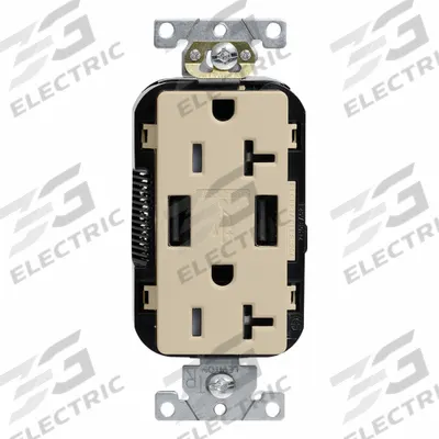 LEVITON Receptacle: Duplex, 5-20R, Ivory, 125V AC - Weather-Resistant Receptacles with USB Chargers