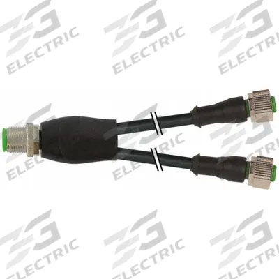 MURRELEKTRONIK Cordset: M12 Male Straight X (2) M12 Female Straight, 4 Pins, Black, PVC - M12 to M12 Y-Distributor Cordsets with PVC Jacket for Flexing Applications