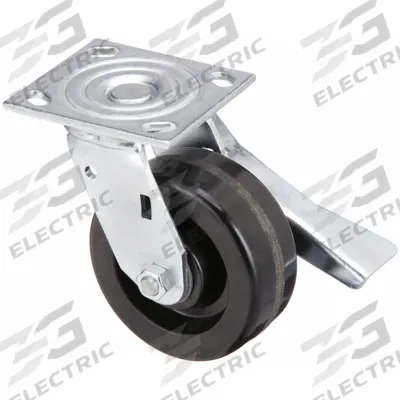 APPROVED VENDOR Plate Caster: Swivel, Side Brake, Phenolic, 5 in Wheel Dia, 2 in Wheel Wd - Medium-Duty Plate Casters