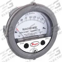 DWYER Indicating Differential Transmitter: Dial, 0 in wc to 2 in wc, Screw Terminals, 5.5 in Dia (MPN 605-2). Key specifications — Brand: DWYER; Display Type: Dial; Accuracy: ±0.5% (Electrical); ±2% (Mechanical); Manufacturer Part Number: 605-2; Series: Magnehelic 605; Process Connection Gender: Female; Process Connection Type: NPT.