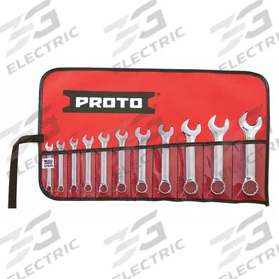 PROTO Combination Wrench Set: Alloy Steel, Chrome, 11 Tools - SAE 12-Point Combination Wrench Sets