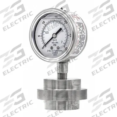 PIC GAUGES Pressure Gauge with Diaphragm Seal: 0 psi to 30 psi, 301L/3JJJ, 2 1/2 in Dial - Low-Pressure Dial Pressure Gauges with 316 SS Mini-Seal