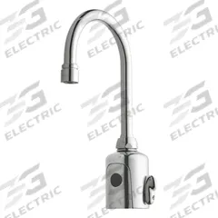 CHICAGO FAUCETS Bathroom Sensor Faucet: HyTronic Gooseneck, Cast Brass, Polished Chrome Finish (MPN WWG116.223.AB.1T). Key specifications — Brand: CHICAGO FAUCETS; Includes: Mounting Hardware; Series: HyTronic Gooseneck.