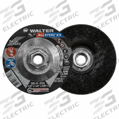 WALTER SURFACE TECHNOLOGIES Depressed Center Grinding Wheel: Type 27, 4 1/2" x 1/4" x 5/8"-11 - High-Performance Grinding Wheels for Carbon & Stainless Steel