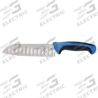 MERCER CUTLERY Santoku Knife: Granton Edge, 7 in Overall Lg, Steel Blade, Blue Handle, Stamped, Blue (MPN M22707BL). Key specifications — Sub-brand: Millennia Colors; Brand: MERCER CUTLERY; Blade Material: Steel; Blade Type: Granton Edge; Forged/Stamped: Stamped; Handle Color: Blue; Handle Material: Santoprene/Polypropylene; Knife Type: Santoku Knife.