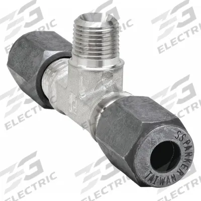 PARKER Compression Tee Fitting: 1/4 in OD x 1/4 in OD x 1/8 in Pipe size, Stainless Steel - Flareless Bite-Type Stainless Steel Compression Fittings