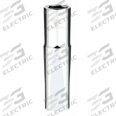 MILWAUKEE Deep Well Socket: Metric, 1/2 in Drive Size, 14 mm Socket Size, 6-Point - Anti-Roll Hand Sockets