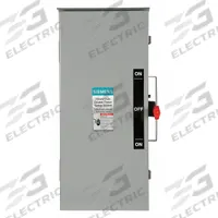 SIEMENS Safety Switch: Non-Fusible, 100 A, Three Phase, 240V AC, Galvanized Steel, Indoor/Outdoor (MPN DTNF323R). Key specifications — attr867131: SIEMENS.