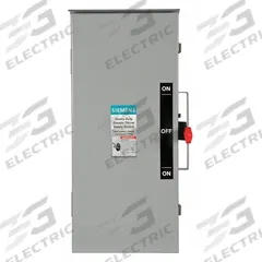 SIEMENS Safety Switch: Non-Fusible, 100 A, Three Phase, 240V AC, Galvanized Steel, Indoor/Outdoor (MPN DTNF323R). Key specifications — attr867131: SIEMENS.