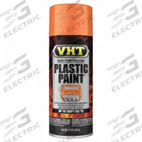 VHT Automotive Paint: Exterior/Interior, Solvent, Solvent-Based, Plastic, No Texture, Gloss, Orange (MPN ESP823007). Key specifications — Color: Orange; Coverage Area: 12 to 15 sq ft; Compatible Surface Material: Plastic; Finish Texture: No Texture; Sheen: Gloss; Brand: VHT.
