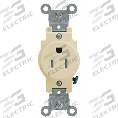 LEVITON Receptacle: Single, 5-15, Ivory, 125V AC, 15 A, 2 Pole / 3 Wire (MPN T5015-I) - General Purpose Receptacles