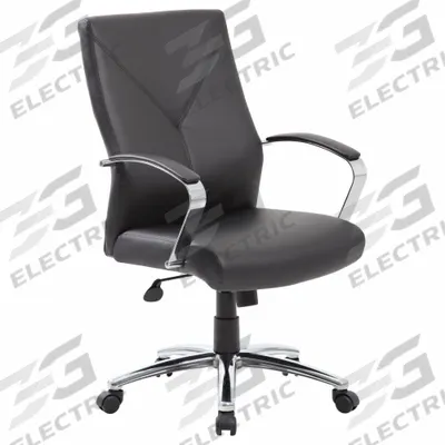 BOSS Office Chair: Black, Leather Material, 26 in Back Ht, 20 1/2 in Seat Wd - Fixed-Arm Office Chairs
