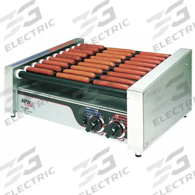 APW WYOTT Slanted Hot Dog Roller Grill: Up to 45 Hot Dogs, 30 1/2 in Cooking Surface Wd - Hot Dog Rollers
