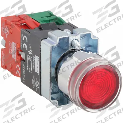 Dayton Illuminated Push Button: Illuminated, Extended Profile, Metallic, 22 mm - Illuminated Extended-Length Push Buttons