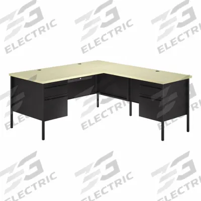 HIRSH L-Shaped Pedestal Desk: Melamine Laminate/Particleboard, Maple, 2 Pedestals - L-Shaped Desks