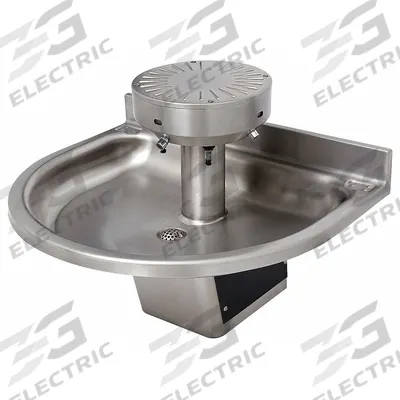 ACORN Wash Fountain: Black/Silver, Stainless Steel, Semi-Circular, 32 in Overall Wd - Sensor-Operated Wash Fountains