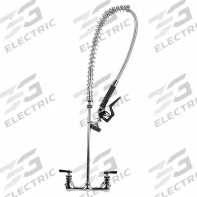 ENCORE Pre Rinse Faucet: KL53, Wall, 3 Mounting Holes, Brass, Chrome - Pre-Rinse Faucets with Spray Spring Hose